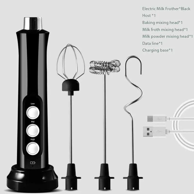 USB Rechargeable Wireless Milk Frother — 3-Speed Handheld Electric Foam Maker for Lattes, Cappuccinos, Hot Chocolate, and Coffee Whisk Mixing
