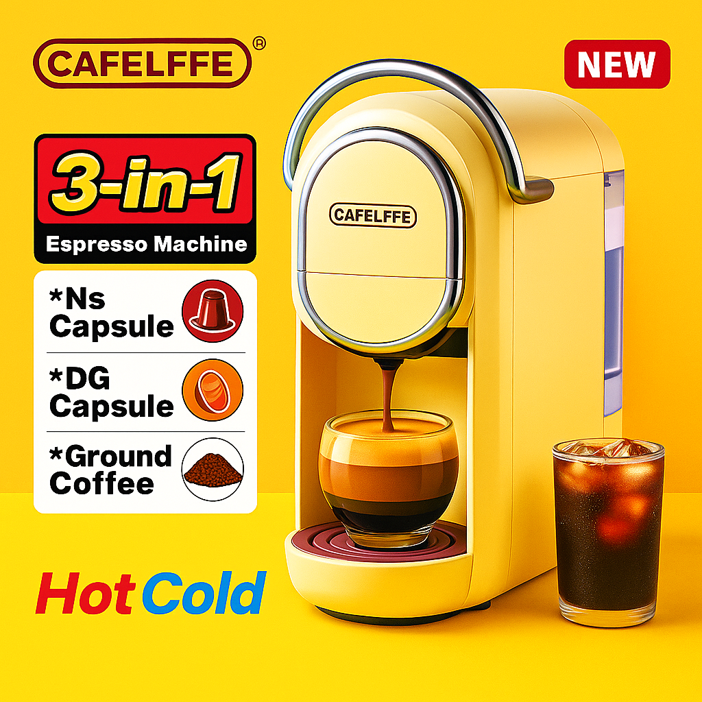 Cafelffe 3-in-1 Multiple Capsule Coffee Machine – Espresso Maker Compatible with Dolce Gusto, Nespresso & Ground Coffee, Hot/Cold Function, Perfect Gift for Coffee Lovers