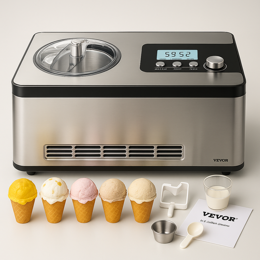 Automatic Ice Cream Maker 180W with Built‑in Compressor, 2L Sorbet & Yogurt Machine