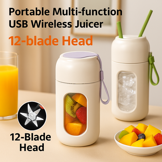 Portable USB Rechargeable Blender – 12-Blade, 2600mAh Battery, Fast Juice Extraction, Multi-Function Mixing Cup for Home & Outdoor Use