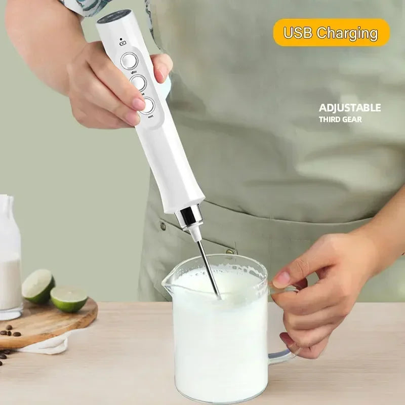 USB Rechargeable Wireless Milk Frother — 3-Speed Handheld Electric Foam Maker for Lattes, Cappuccinos, Hot Chocolate, and Coffee Whisk Mixing