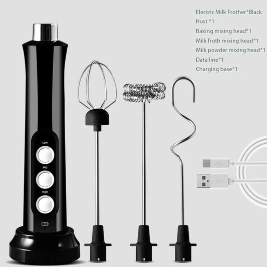 USB Rechargeable Wireless Milk Frother — 3-Speed Handheld Electric Foam Maker for Lattes, Cappuccinos, Hot Chocolate, and Coffee Whisk Mixing