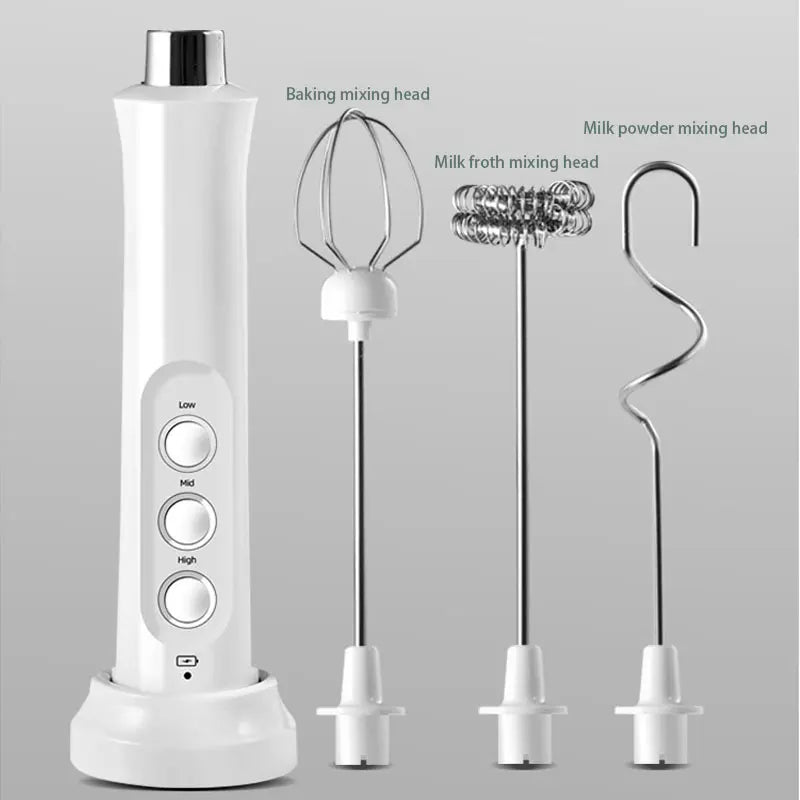 USB Rechargeable Wireless Milk Frother — 3-Speed Handheld Electric Foam Maker for Lattes, Cappuccinos, Hot Chocolate, and Coffee Whisk Mixing